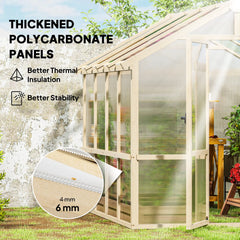 Outsunny 6.6 x 8 ft. Polycarbonate Greenhouse Wooden Walk-in Greenhouse Kit with Thickened Panels, Roof Vent, and Lockable Door 84H-369V02BN