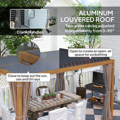 Outsunny 10' x 13' Outdoor Retractable Pergola w/ Sun Shade Louvered Top, Pergola w/ Canopy, Curtains, Netting, Natural Wood 84C-510V01ND
