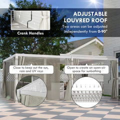 Outsunny 12' x 19' Aluminum Pergola with Adjustable Louvered, Outdoor Pergola with Curtains and Netting, Cream White 84C-509V00WT