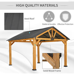 Outsunny 11' x 13' Hardtop Gazebo with Galvanized Steel Roof, Wooden Frame, Permanent Pavilion Outdoor Gazebo with Ceiling Hook for Garden, Patio, Backyard, Lawn 84C-241