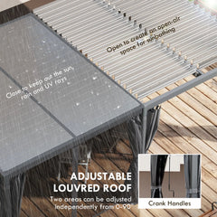 Outsunny 12' x 19' Aluminum Pergola with Adjustable Louvered, Outdoor Pergola with Curtains and Netting, Dark Gray 84C-509V00CG