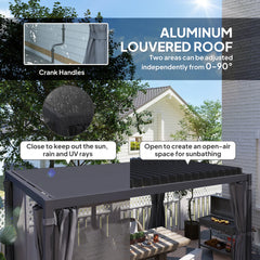 Outsunny 10' x 13' Outdoor Retractable Pergola w/ Sun Shade Louvered Top, Pergola w/ Canopy, Curtains, Netting, Dark Gray 84C-510V01CG