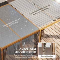 Outsunny 12' x 19' Aluminum Pergola with Adjustable Louvered, Outdoor Pergola with Curtains and Netting, Natural 84C-509V00ND