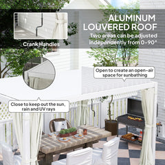 Outsunny 10' x 13' Outdoor Retractable Pergola w/ Sun Shade Aluminum Louvered Top, Pergola w/ Canopy, Curtains, Netting, Cream 84C-510V01WT