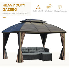Outsunny 10' x 12' Hardtop Gazebo Canopy with Galvanized Steel Double Roof, Aluminum Frame, Permanent Pavilion Outdoor Gazebo with Netting and Curtains for Patio, Garden, Backyard, Deck, Lawn 84C-205