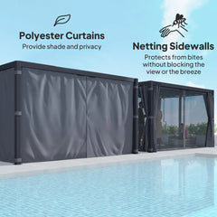 Outsunny 10' x 13' Outdoor Retractable Pergola w/ Sun Shade Louvered Top, Pergola w/ Canopy, Curtains, Netting, Dark Gray 84C-510V01CG