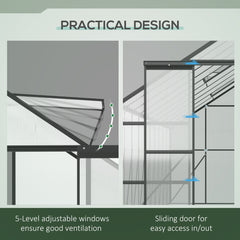 Outsunny 20' x 8' Aluminum Greenhouse Polycarbonate Walk-in Garden Greenhouse Kit with Adjustable Roof Vent, Rain Gutter and Sliding Door for Winter, Clear 845-533V00CR