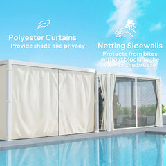 Outsunny 10' x 13' Outdoor Retractable Pergola w/ Sun Shade Aluminum Louvered Top, Pergola w/ Canopy, Curtains, Netting, Cream 84C-510V01WT