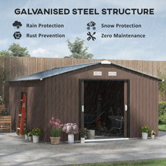Outsunny Garden Metal Shed, Storage Shed Utility Storage with Double Locking Doors for Bike, Yard Tools, Brown 845-031V01BN