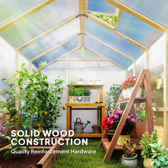 Outsunny 6.6 x 8 ft. Polycarbonate Greenhouse Wooden Walk-in Greenhouse Kit with Thickened Panels, Roof Vent, and Lockable Door 84H-369V02BN