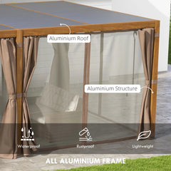 Outsunny 12' x 19' Aluminum Pergola with Adjustable Louvered, Outdoor Pergola with Curtains and Netting, Natural 84C-509V00ND