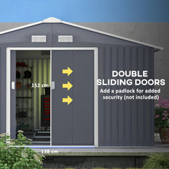 Outsunny 11' x 13' Garden Metal Shed, Storage Shed Utility Storage with Double Locking Doors for Bike, Yard Tools, Dark Gray 845-031V01