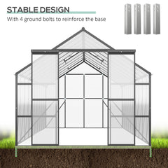 Outsunny 20' x 8' Aluminum Greenhouse Polycarbonate Walk-in Garden Greenhouse Kit with Adjustable Roof Vent, Rain Gutter and Sliding Door for Winter, Clear 845-533V00CR
