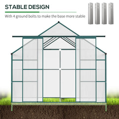 Outsunny 16' x 8' Aluminum Greenhouse Polycarbonate Walk-in Garden Greenhouse Kit with Adjustable Roof Vent, Rain Gutter and Sliding Door for Winter, Clear 845-533V01