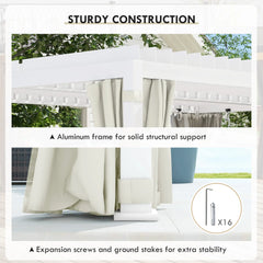 Outsunny 12' x 19' Aluminum Pergola with Adjustable Louvered, Outdoor Pergola with Curtains and Netting, Cream White 84C-509V00WT
