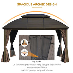 Outsunny 10' x 12' Hardtop Gazebo Canopy with Galvanized Steel Double Roof, Aluminum Frame, Permanent Pavilion Outdoor Gazebo with Netting and Curtains for Patio, Garden, Backyard, Deck, Lawn 84C-205