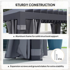 Outsunny 10' x 13' Outdoor Retractable Pergola w/ Sun Shade Louvered Top, Pergola w/ Canopy, Curtains, Netting, Dark Gray 84C-510V01CG