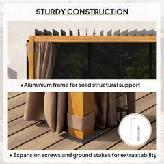 Outsunny 10' x 13' Outdoor Retractable Pergola w/ Sun Shade Louvered Top, Pergola w/ Canopy, Curtains, Netting, Natural Wood 84C-510V01ND