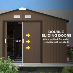 Outsunny Garden Metal Shed, Storage Shed Utility Storage with Double Locking Doors for Bike, Yard Tools, Brown 845-031V01BN