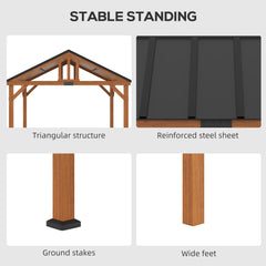 Outsunny 11' x 12' Hardtop Gazebo with Wooden Frame and Waterproof Asphalt Roof, Permanent Pavilion Gazebo Canopy, for Garden, Patio, Backyard, Deck, Porch, Brown 84C-363V00BN