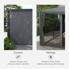 Outsunny 12' x 19' Aluminum Pergola with Adjustable Louvered, Outdoor Pergola with Curtains and Netting, Dark Gray 84C-509V00CG