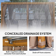Outsunny 10' x 13' Outdoor Retractable Pergola w/ Sun Shade Louvered Top, Pergola w/ Canopy, Curtains, Netting, Natural Wood 84C-510V01ND