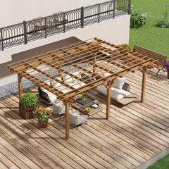 Outsunny 12' x 16' Outdoor Pergola Grape Trellis, Wood Gazebo for Climbing Plants at Garden, Patio, Backyard, Deck, Brown 84C-417V01DR