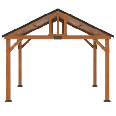 Outsunny 11' x 12' Hardtop Gazebo with Wooden Frame and Waterproof Asphalt Roof, Permanent Pavilion Gazebo Canopy, for Garden, Patio, Backyard, Deck, Porch, Brown 84C-363V00BN
