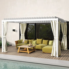 Outsunny 10' x 13' Outdoor Retractable Pergola w/ Sun Shade Aluminum Louvered Top, Pergola w/ Canopy, Curtains, Netting, Cream 84C-510V01WT