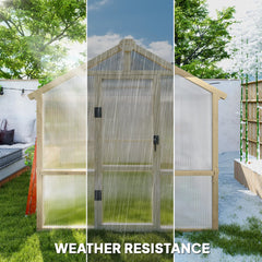 Outsunny 6.6 x 8 ft. Polycarbonate Greenhouse Wooden Walk-in Greenhouse Kit with Thickened Panels, Roof Vent, and Lockable Door 84H-369V02BN