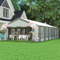 Outsunny 20 x 40 ft Heavy Duty Party Tent Outdoor Gazebo Wedding Tent Event Shelter Carport BBQ with Removable Sidewalls & Windows, Outside Waterproof Canopy for Parties, White and Gray 84C-020V00GY