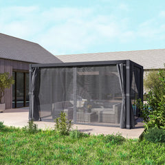 Outsunny 10' x 13' Outdoor Retractable Pergola w/ Sun Shade Louvered Top, Pergola w/ Canopy, Curtains, Netting, Dark Gray 84C-510V01CG