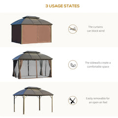 Outsunny 10' x 12' Hardtop Gazebo Canopy with Galvanized Steel Double Roof, Aluminum Frame, Permanent Pavilion Outdoor Gazebo with Netting and Curtains for Patio, Garden, Backyard, Deck, Lawn 84C-205
