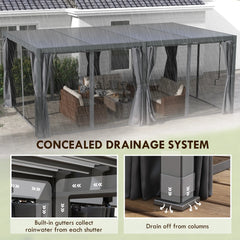 Outsunny 12' x 19' Aluminum Pergola with Adjustable Louvered, Outdoor Pergola with Curtains and Netting, Dark Gray 84C-509V00CG