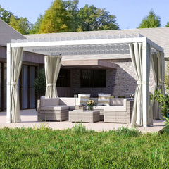 Outsunny 10' x 13' Outdoor Retractable Pergola w/ Sun Shade Aluminum Louvered Top, Pergola w/ Canopy, Curtains, Netting, Cream 84C-510V01WT