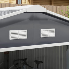 Outsunny 11' x 13' Garden Metal Shed, Storage Shed Utility Storage with Double Locking Doors for Bike, Yard Tools, Dark Gray 845-031V01