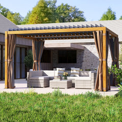 Outsunny 10' x 13' Outdoor Retractable Pergola w/ Sun Shade Louvered Top, Pergola w/ Canopy, Curtains, Netting, Natural Wood 84C-510V01ND