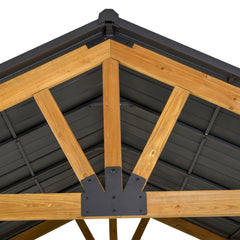 Outsunny 11' x 13' Hardtop Gazebo with Galvanized Steel Roof, Wooden Frame, Permanent Pavilion Outdoor Gazebo with Ceiling Hook for Garden, Patio, Backyard, Lawn 84C-241