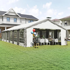 Outsunny 20 x 40 ft Heavy Duty Party Tent Outdoor Gazebo Wedding Tent Event Shelter Carport BBQ with Removable Sidewalls & Windows, Outside Waterproof Canopy for Parties, White and Gray 84C-020V00GY