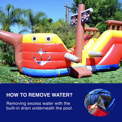 JumpOrange 15 FT Pirate Ship Inflatable Playset Water Slide Bounce House for Kids (with Blower) JPOG1059
