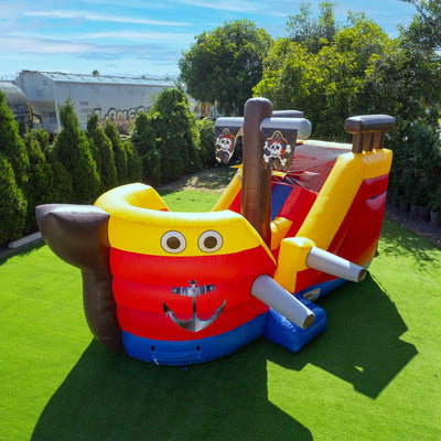 JumpOrange 15 FT Pirate Ship Inflatable Playset Water Slide Bounce House for Kids (with Blower) JPOG1059
