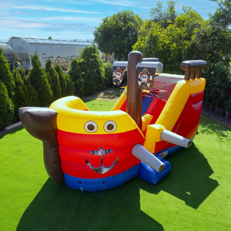 JumpOrange 15 FT Pirate Ship Inflatable Playset Water Slide Bounce House for Kids (with Blower) JPOG1059