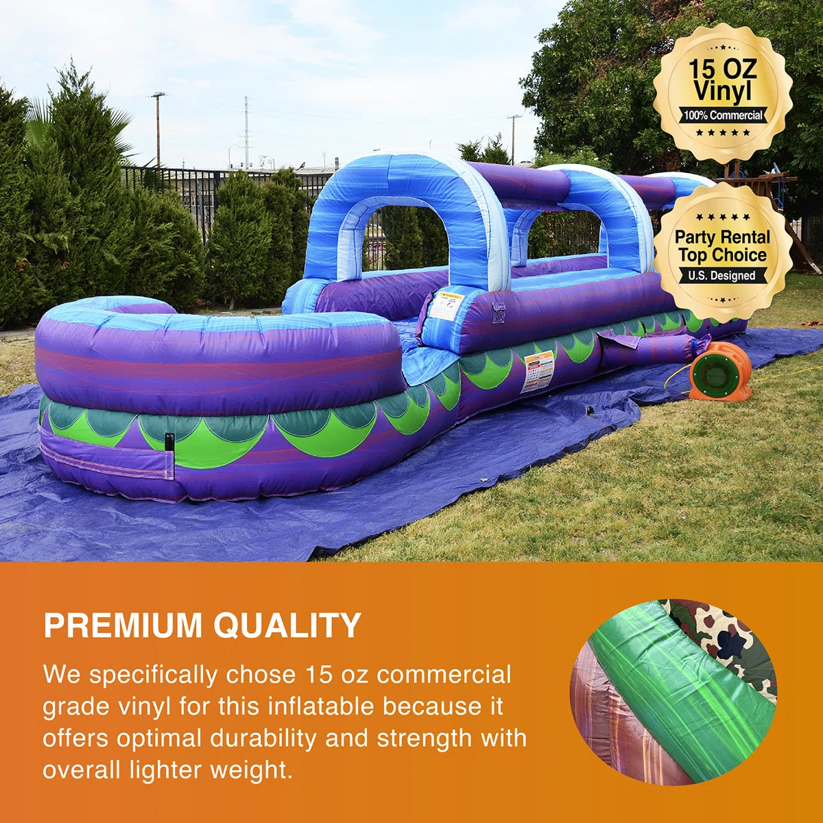 JumpOrange Mermaid Slip and Slide for Kids and Adults (with Blower) Lawn Water Slide, Summer Fun JPOG1259