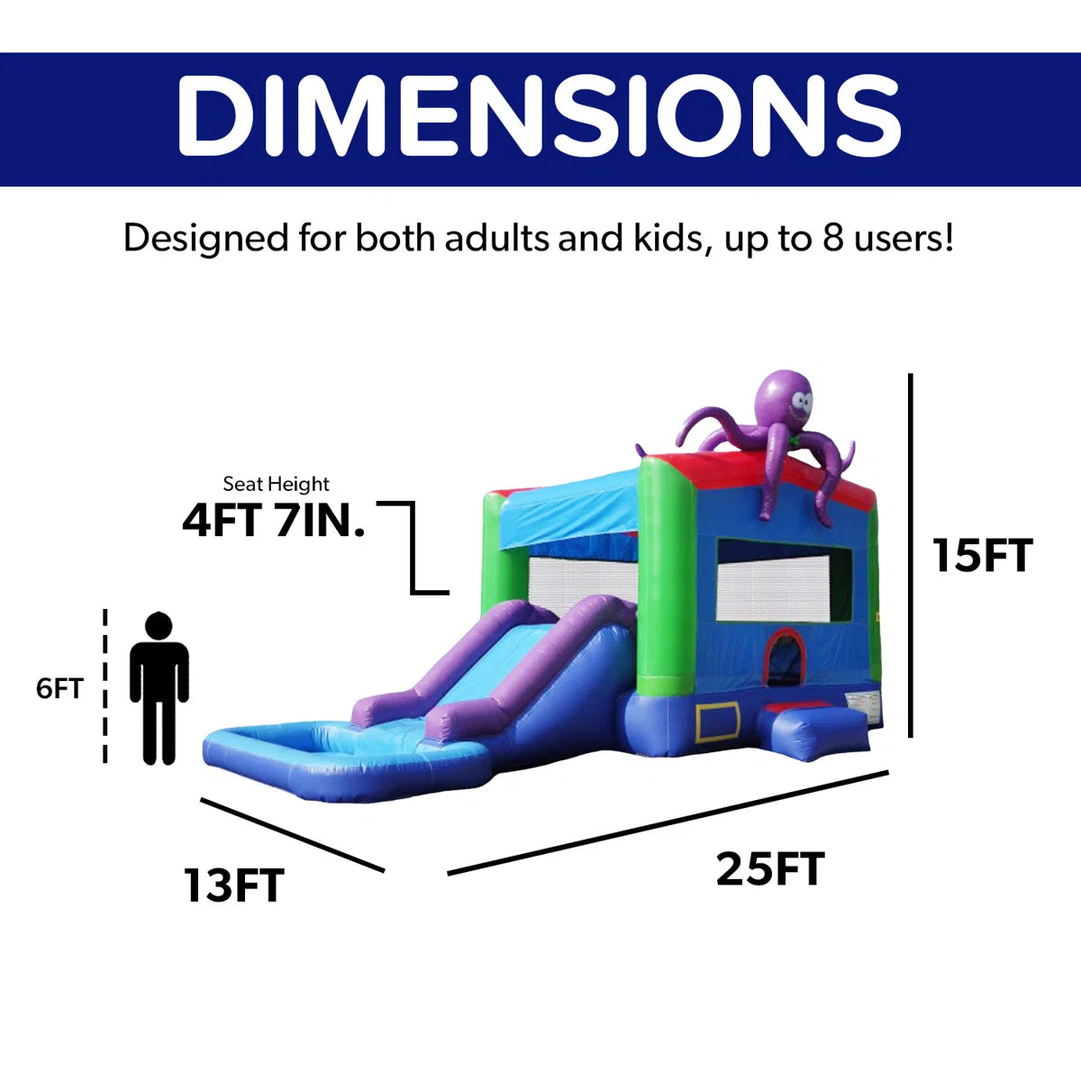 JumpOrange Octopus Commercial Grade Bounce House Water Slide with Pool for Kids (with Blower) JPOG1060