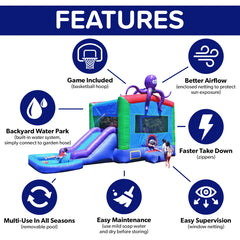JumpOrange Octopus Commercial Grade Bounce House Water Slide with Pool for Kids (with Blower) JPOG1060