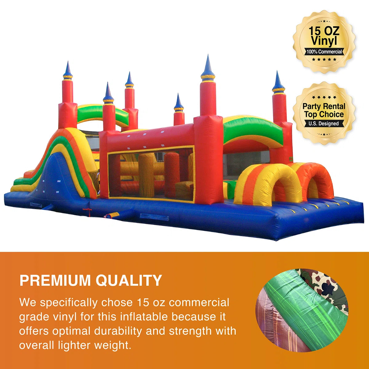 JumpOrange Rainbow 40' x 12' Inflatable Obstacle Course with Slide and Air Blower JPOG1031